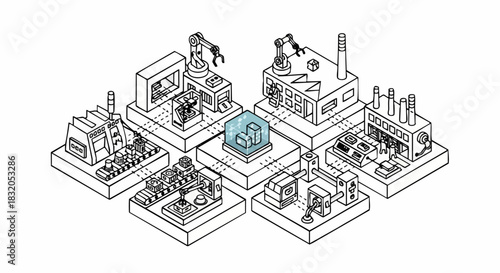 Industrial Automation and Smart Manufacturing Network Illustration.