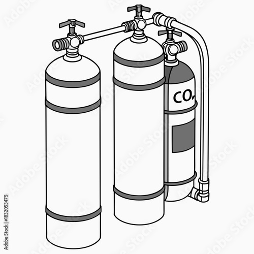 Illustration of a carbon dioxide co2 tank connected to a water filtration system with valves and pipes