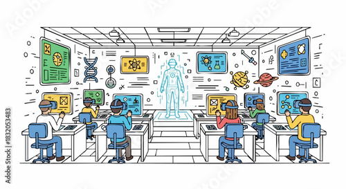 VR Science Classroom - Immersive Learning Experience with Students and Technology.