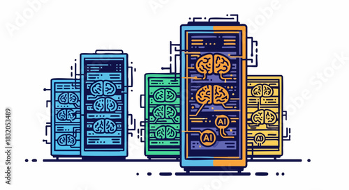 Modern Computer Servers with Artificial Intelligence Focus.