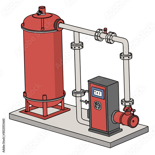 Industrial water pump system with vertical storage tank and digital display control panel