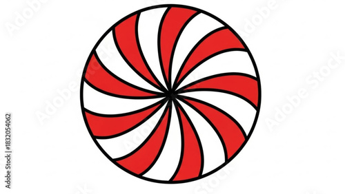Circular red and white peppermint candy icon with a classic spiral pattern, a sweet holiday treat illustration for festive designs and winter projects.