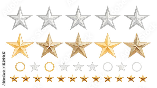 Christmas illustration showing rows of five stars in silver gold and outline style rating system