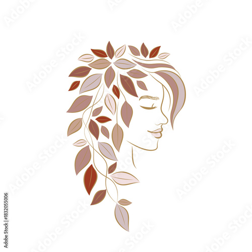 Woman with leaves for hair logo