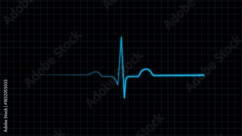 3d animation of a white medical device featuring a bright blue EKG waveform on a dark grid screen with clean modern controls and minimal design