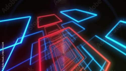Fototapeta Naklejka Na Ścianę i Meble -  Abstract neon light tunnel with geometric lines