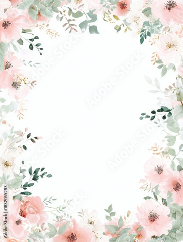 Spring watercolor floral background. Spring-summer  Floral frame.