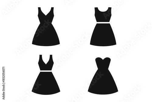 Four stylish dress silhouettes showcasing various designs for women?s fashion choices