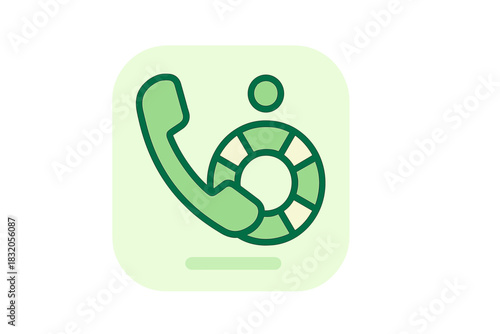 Icon showing a phone combined with a life preserver on a light green background