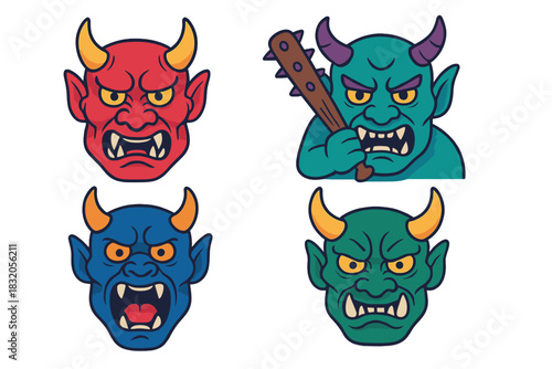 Colorful cartoon goblins showing different expressions and actions in a playful design