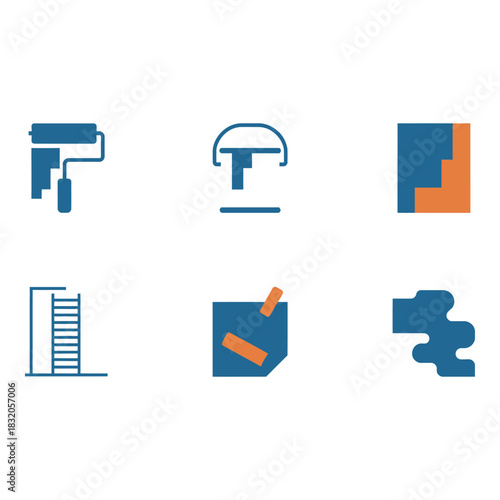 Collection of flat design icons representing painting and home renovation tools