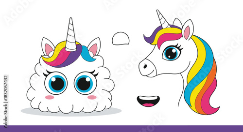 A magical cut and glue paper craft activity for kids to create a cute and fluffy unicorn head with a colorful rainbow mane.