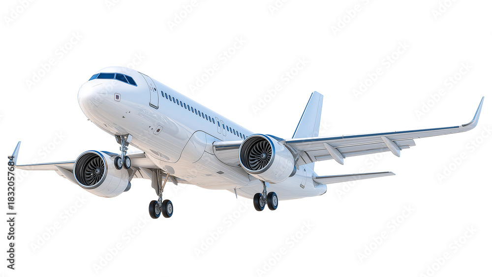 Fototapeta premium Airplane flying isolated on transparent background.