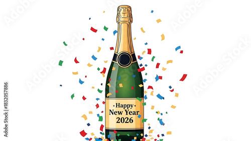 Sparkling Celebration: Happy New Year 2026 with Champagne and Confetti