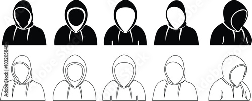 Hoodies Icon set represents casual fashion, comfort wear, and modern style in a clean, minimal, and professional design. This black symbol captures essence of winter clothing, and trendy urban wear.