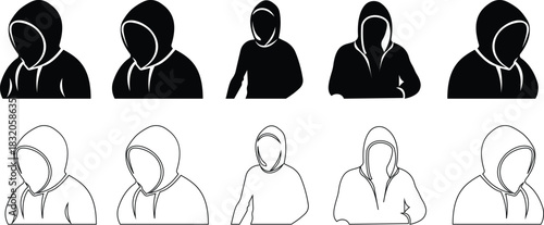 Hoodies Icon set represents casual fashion, comfort wear, and modern style in a clean, minimal, and professional design. This black symbol captures essence of winter clothing, and trendy urban wear.