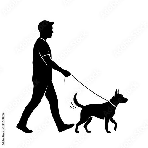 silhouette of a man with dog