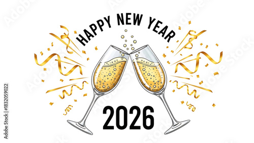 Sparkling Toast: Happy New Year 2026 Celebration with Champagne