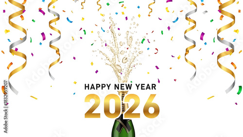 Sparkling New Year 2026 Celebration with Champagne and Confetti