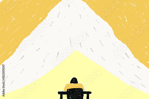 "Making a Mountain Out of a Molehill" Concept: Overwhelmed Person Staring at Small Paper Casting Giant Shadow Mountain