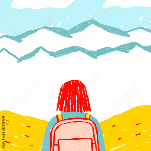 Digital Detox Hiker Sketching on Mountain Overlook with Switched Off Laptop and Phone in Backpack - Analog Creativity Concept