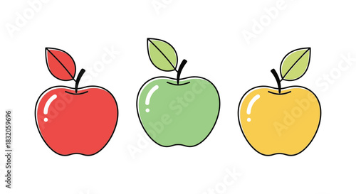 Apple illustration vector red green yellow apple fruit art