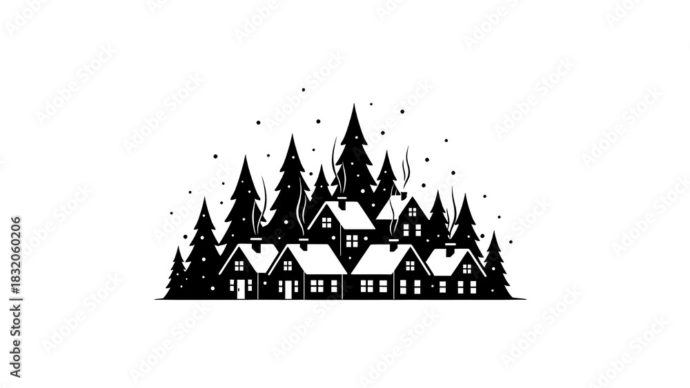 Obraz premium Minimal Winter Village Silhouette Scene