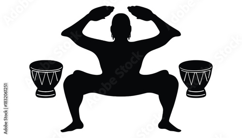 Silhouette of african dancer with drums vector illustration