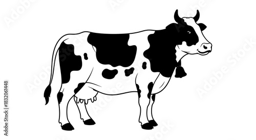 Cartoon cow illustration brown and white dairy cow with bell