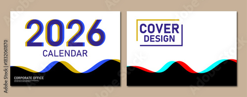 Modern 2026 Calendar Cover Layout for use as a yearly planner cover, office calendar, brochure front page, or digital presentation template.
