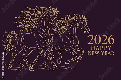 Galloping horses vector for new year's 2026 celebration art – elegant design for festive decor