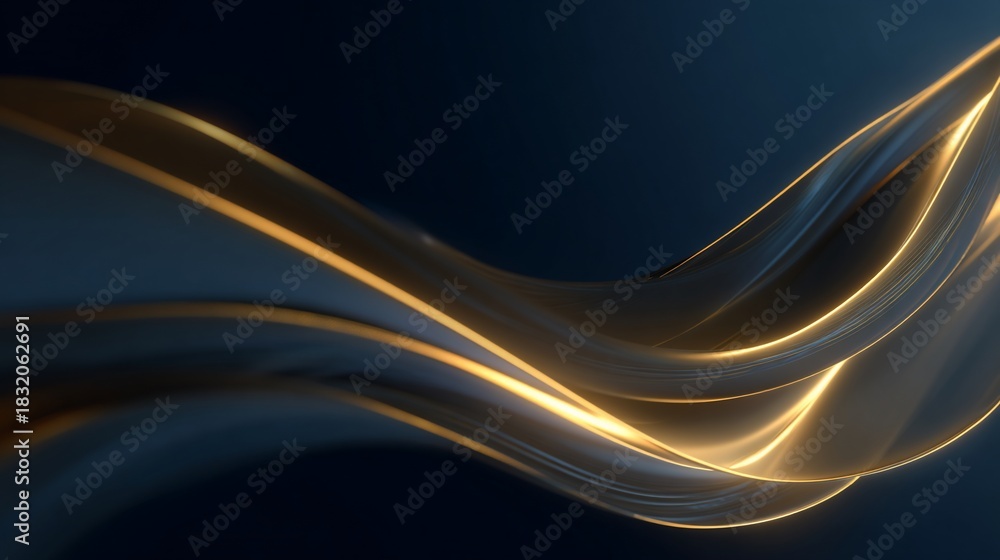 Fototapeta premium Gold flowing ribbon effect against dark blue background, great for stylish designs