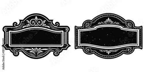 Vintage blank signboard in black and white, retro style, distressed texture, for café wall décor, highly detailed