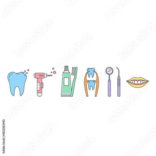 Detailed graphical illustration of dental care products and oral hygiene essentials for healthcare