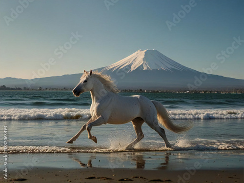 A thoroughbred sprinting at full speed.