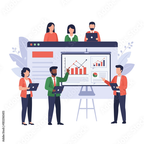 Teamwork presentation using graphical data and technology for business strategy development