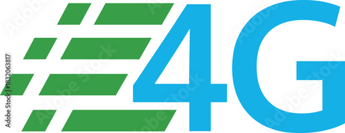 Stylized 4G Network Icon Vector with Accelerating Green Bars, Representing Fast Mobile Data Connection, High Speed Telecommunications, and Wireless Technology