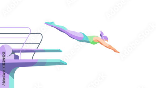 Female diver jumping from platform into the water in dynamic pose  