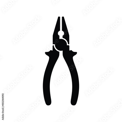 Black silhouette of combination pliers on a white background