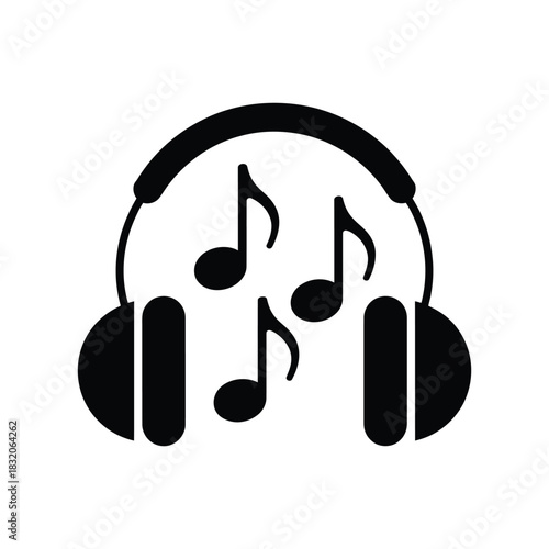 Headphones with musical notes icon representing audio and sound