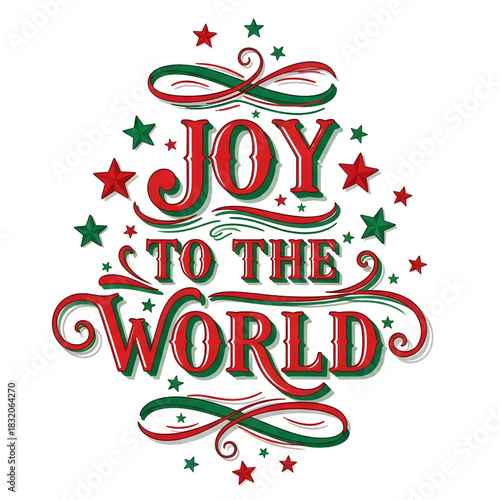 Joy to the world vector lettering festive holiday typography in red and green perfect for Christmas cards and seasonal designs isolated on white background