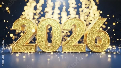 gl glittering 2026 countdown with luminous gold numbers and shimmering confetti lights