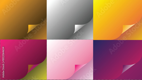 Six background color gradient square set with page curl corner