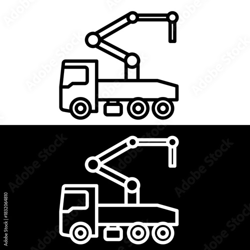 Outline Truck Crane with Hook Icon for Lifting, Towing Service, and Construction Logistics Design