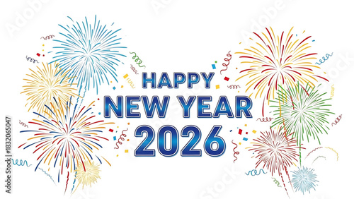 Vibrant 2026 New Year Celebration with Fireworks and Confetti Delight