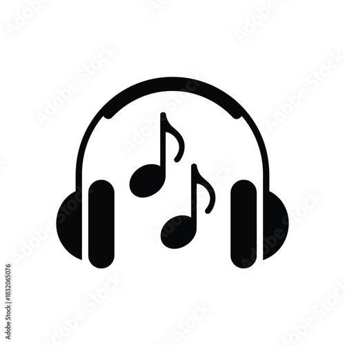 Headphones with musical notes icon symbol