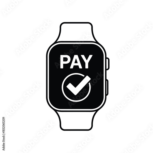 Smartwatch displaying payment confirmation with a checkmark icon