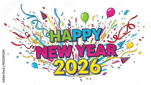Colorful Celebration for Happy New Year 2026 with Decorations