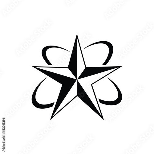 Stylized star with orbiting rings symbol