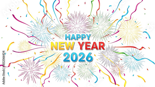 Happy New Year 2026 Celebration with Confetti and Festive Fireworks